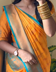 MANGO YELLOW ART SILK SAREE