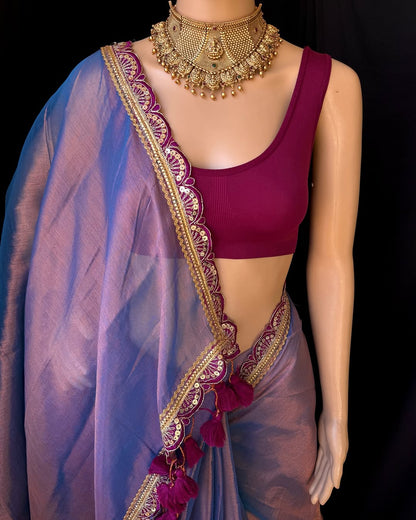COPPER BLUE METTALIC TISSUE SAREE