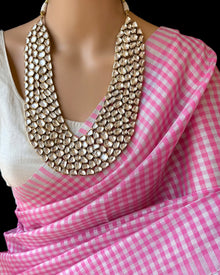 PINK WHITE TISSUE SAREE