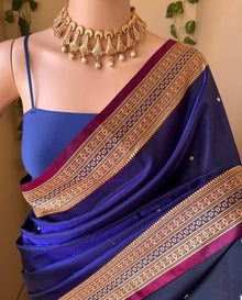 NAVY BLUE SATIN SILK SAREE