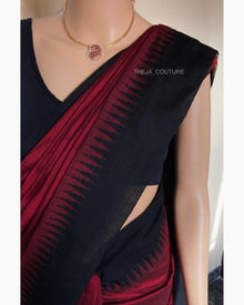 REDDISH MARRON COTTON SILK SAREE WITH TEMPLE BORDER