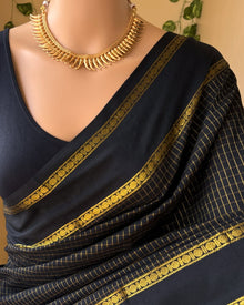 BLACK KATTAM COTTON SILK SAREE RUDRAKSHA BORDER