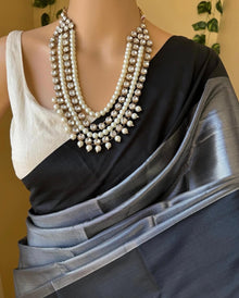 SILVER TISSUE COTTON SAREE WITH BLACK BORDER