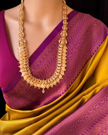 MUSTARD ART SILK SAREE WITH MAGENTA BORDER