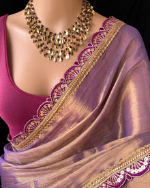 LAVENDER METTALIC COPPER TISSUE SAREE