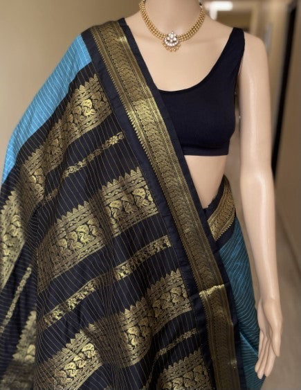 SKY BLUE COTTON SILK SAREE WITH CHECKS