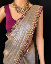 SILVER METTALIC TISSUE SAREE