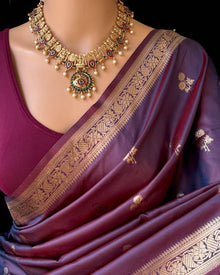 BLUE BROWN DUAL SHADE SMALL BORDER ART SILK SAREE