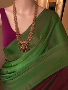 GREEN BROWN MALAI SILK SAREE