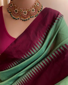 MINT GREEN COTTON SILK SAREE WITH TEMPLE BORDER