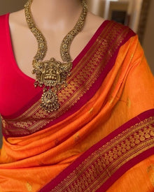 MANGO YELLOW COTTON SILK SAREE WITH RED BORDER