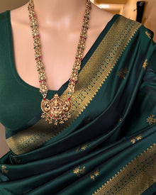 BOTTLE GREEN ART SILK SAREE WITH GOLDEN ZARI SMALL BORDER