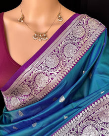 PEACOCK BLUE ART SILK SAREE