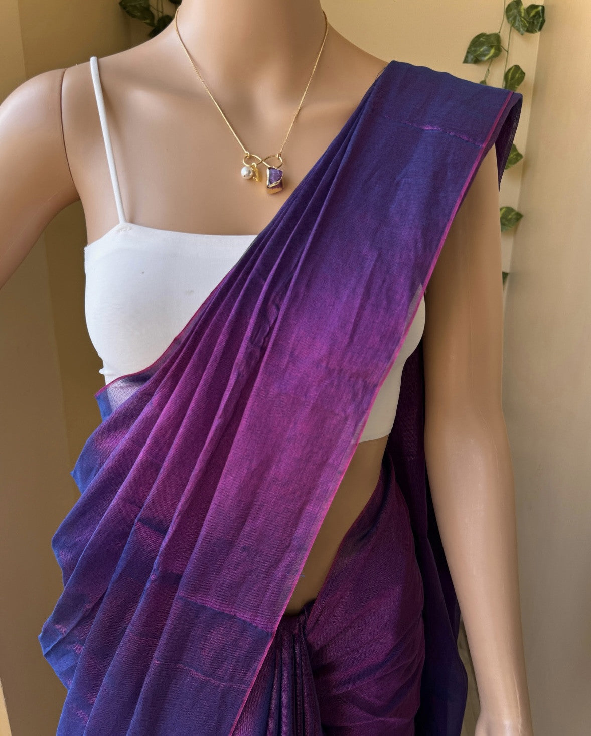 PURPLE BLUE TISSUE COTTON SAREE