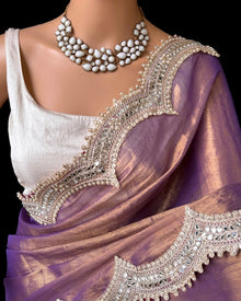 LAVENDER TISSUE SAREE WITH CURVE LACE