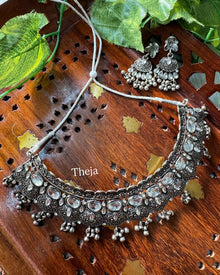 OXIDISED SILVER CHOKER SET NECK PIECE