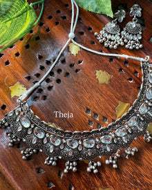 OXIDISED SILVER CHOKER SET NECK PIECE