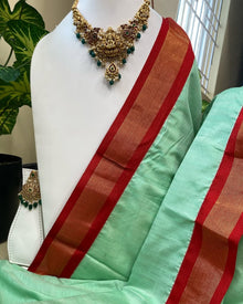 PISTA GREEN SOFT GADWAL COTTON SILK SAREE