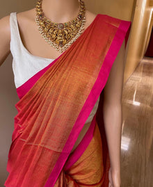 RED ORANGE TISSUE COTTON SAREE