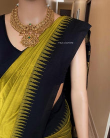 PEAR GREEN COTTON SILK SAREE WITH TEMPLE BORDER