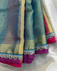 SKY BLUE LINEN TISSUE SAREE