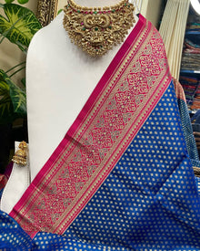 PEPSI BLUE ART SILK SAREE WITH PINK BORDER