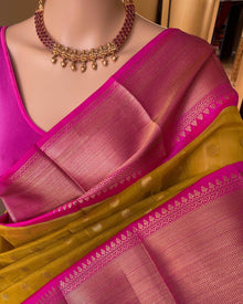 GOLDEN YELLOW KORA COTTON WITH PINK BORDER