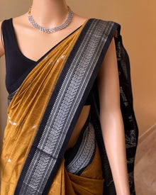 GOLDEN YELLOW SILK COTTON SAREE WITH SILVER BORDER