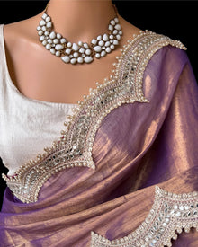 LAVENDER TISSUE SAREE WITH CURVE LACE