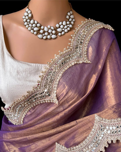LAVENDER TISSUE SAREE WITH CURVE LACE