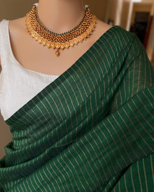BOTTLE GREEN STRIPES SOFT COTTON SAREE