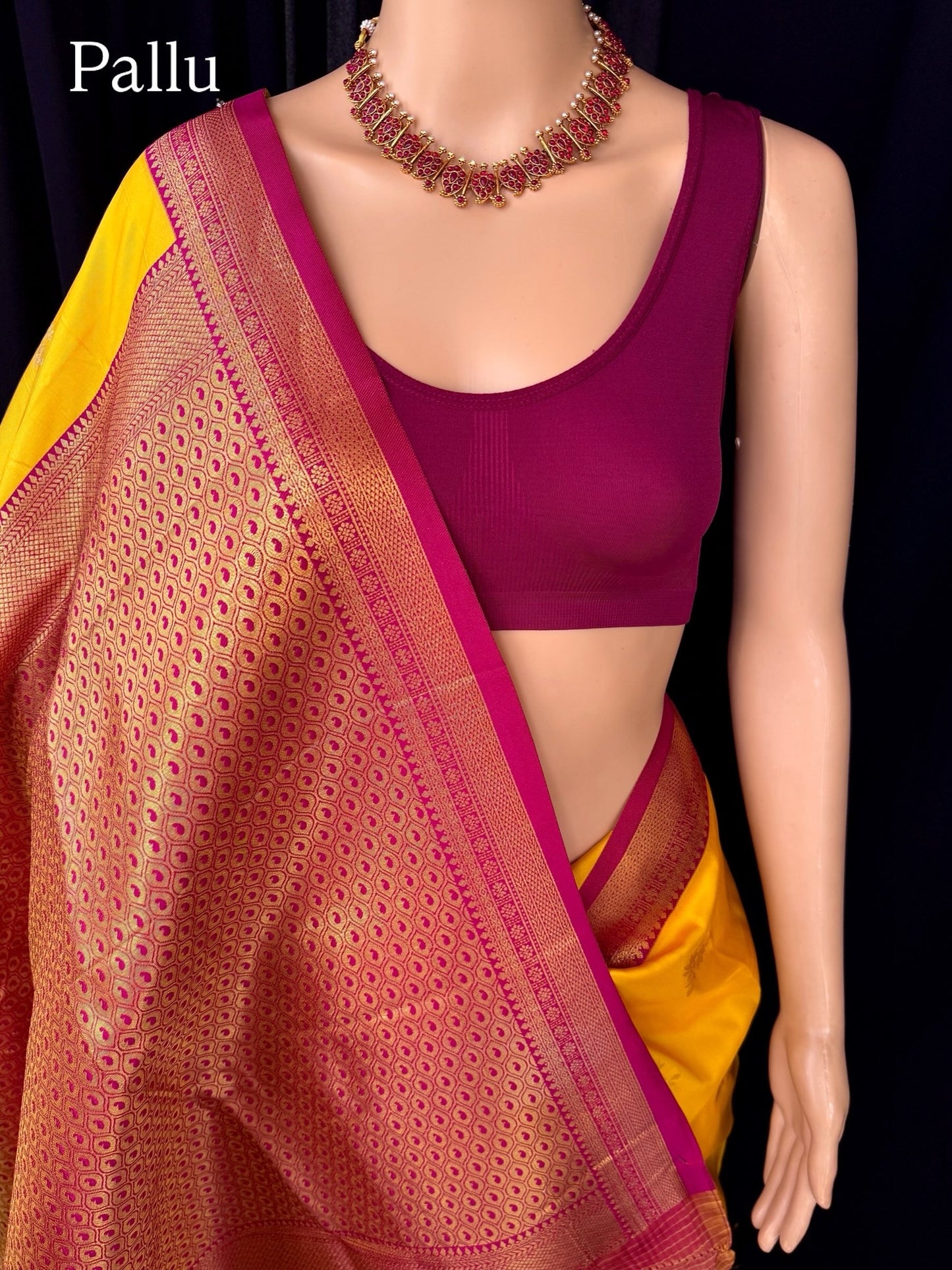 YELLOW SOFT ART SILK SAREE WITH CONTRAST RANI PINK ZARI WEAVE BORDER