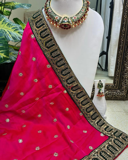 Pink Malai Silk With Sequence Lace