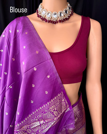 LAVENDER SEMI ART SILK SAREE COMES WITH GOLDEN SILVER ZARI WEAVE BORDER