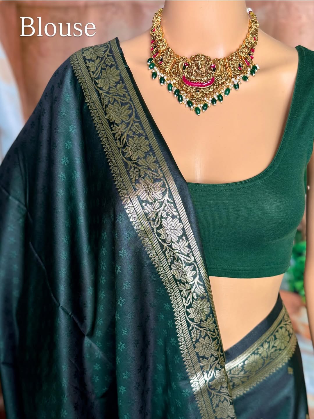 BOTTLE GREEN TRADITIONAL ART SILK SAREE COMES WITH CONTRAST ZARI BORDER