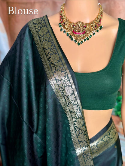 BOTTLE GREEN TRADITIONAL ART SILK SAREE COMES WITH CONTRAST ZARI BORDER