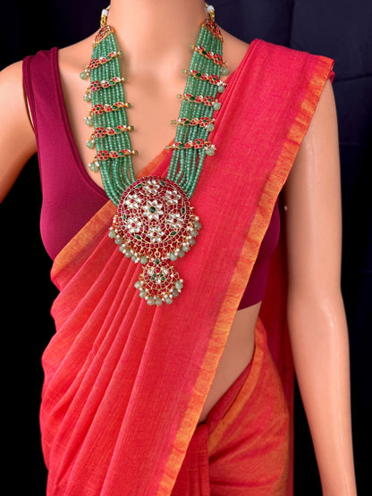 PINK ORANGE DUAL SHADE PLAIN KHADI COTTON SAREE
