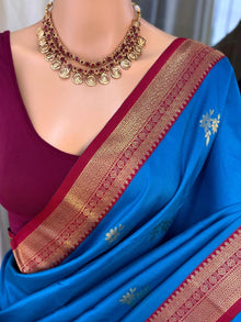 SKY BLUE DUAL SHADED SOFT ART SILK SAREE WITH MAROO ZARI BORDER