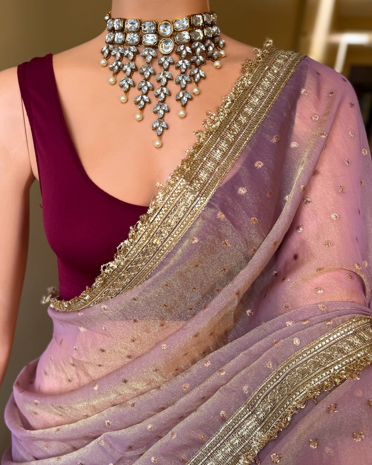 ONION PINK SUPER SOFT TISSUE CHIFFON SAREE