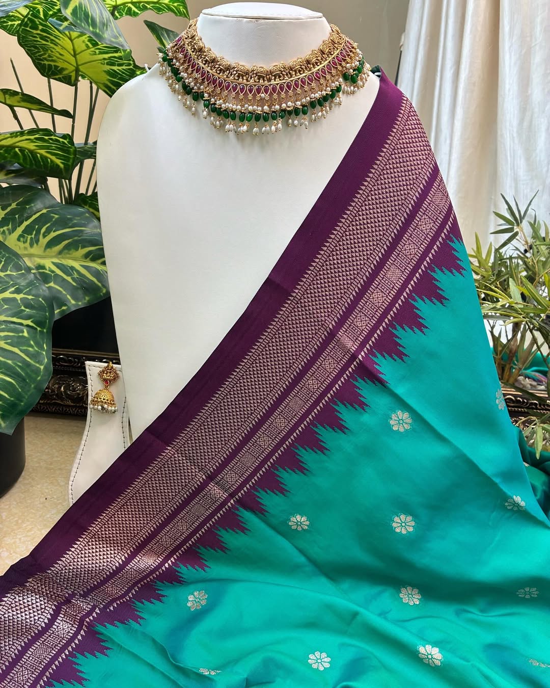 TURQUOISE BLUE SEMI PAITHANI ART SILK SAREE