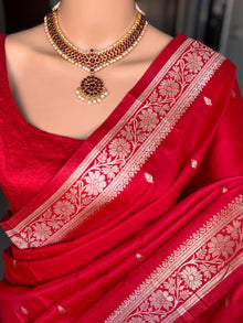 CHILLI RED ART SILK SAREE WITH SMALL BORDER