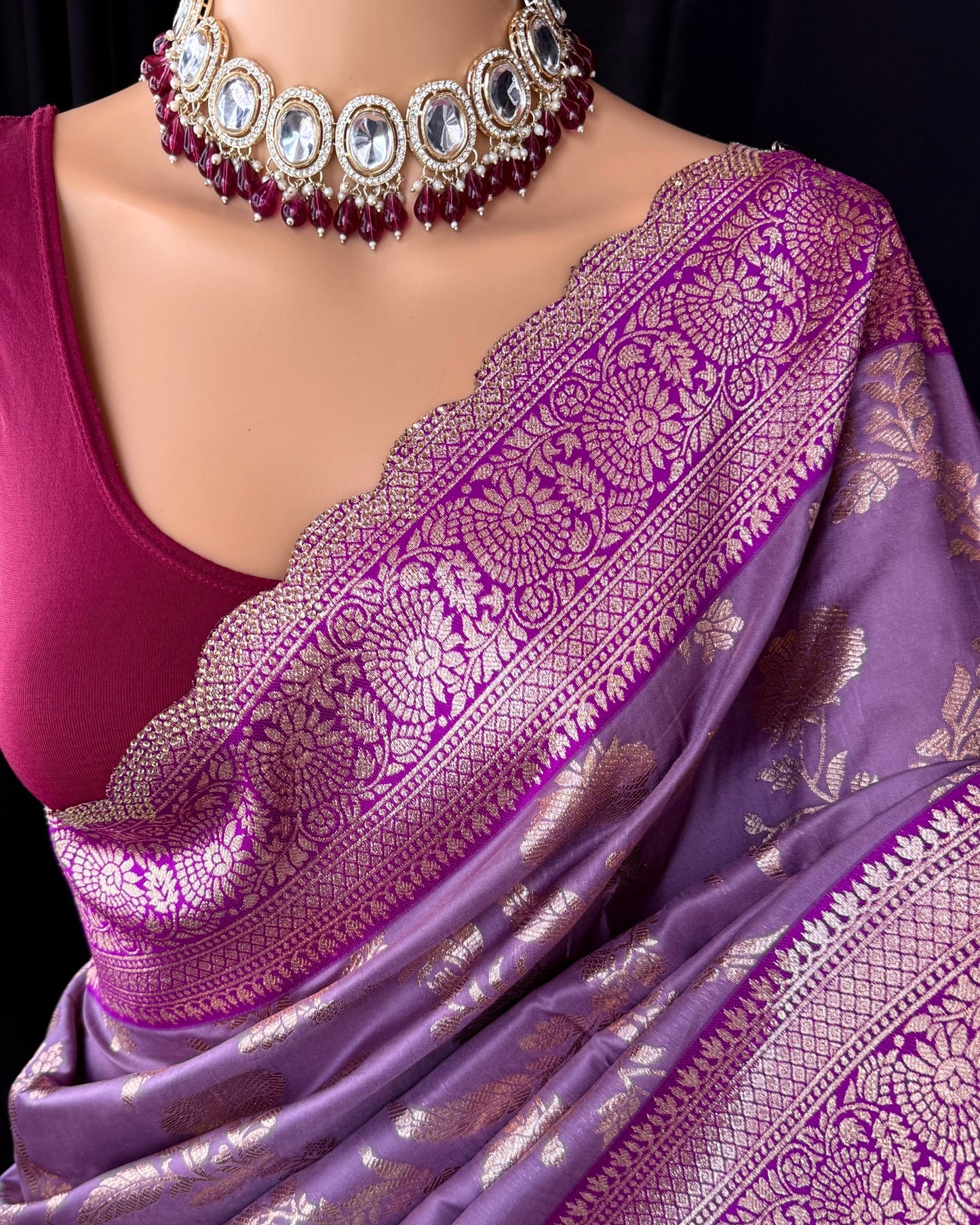 LAVENDER SEMI ART SILK SAREE COMES WITH GOLDEN SILVER ZARI WEAVE BORDER