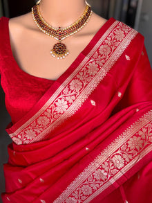 CHILLI RED ART SILK SAREE WITH SMALL BORDER