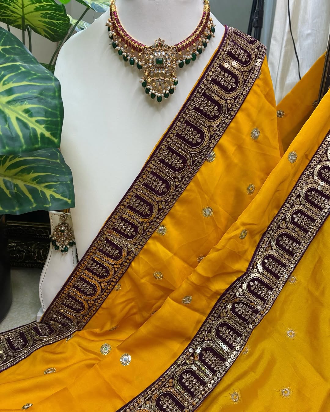 Yellow Malai Silk With Sequence Lace
