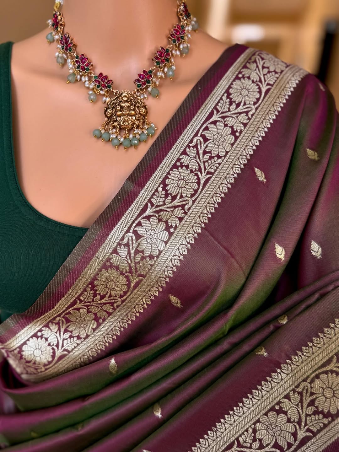 BROWN GREEN SOFT ART SILK SAREE ZARI WEAVE BORDER