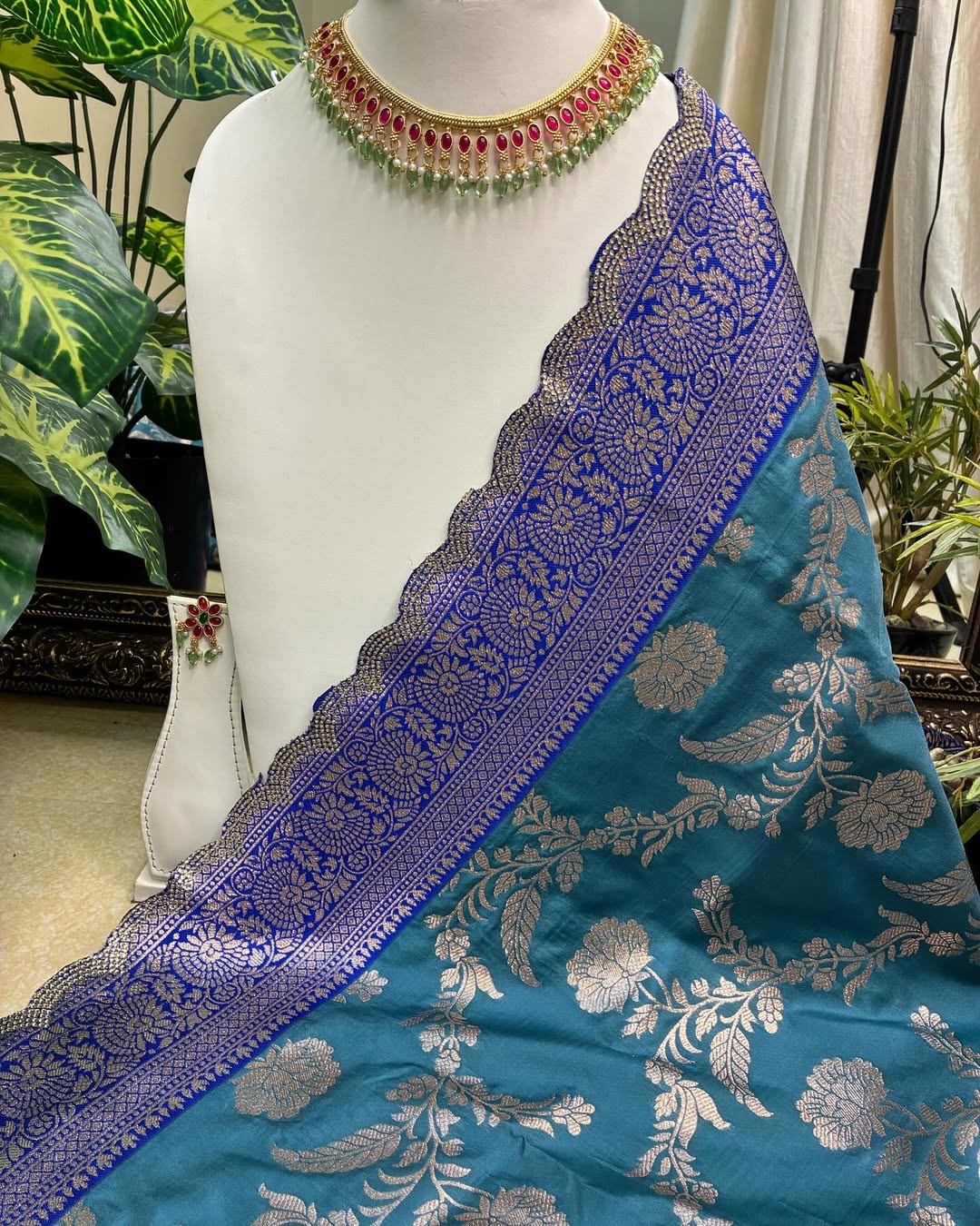 SKY BLUE ART SILK SAREE WITH GOLDEN FLORAL ZARI BORDER