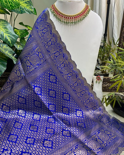 SKY BLUE ART SILK SAREE WITH GOLDEN FLORAL ZARI BORDER