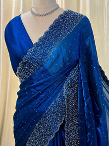 TEAL BLUE GEORGETTE SAREE COMES SEQUENCE STONE ALL OVER SAREE