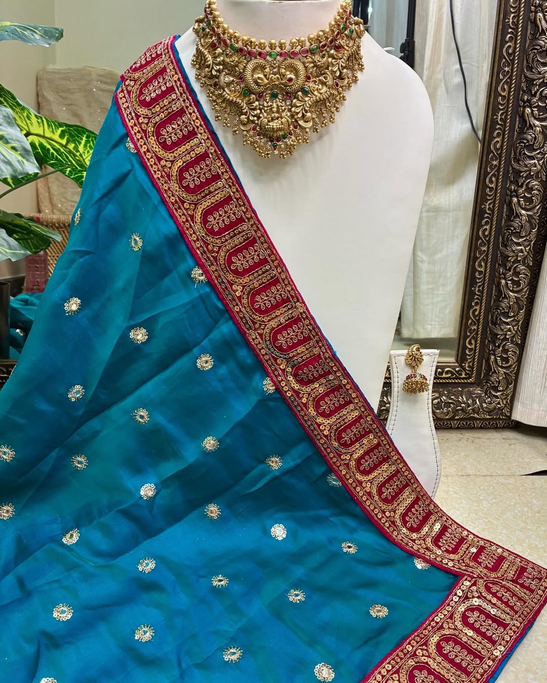 Sky blue Malai Silk With Sequence Lace