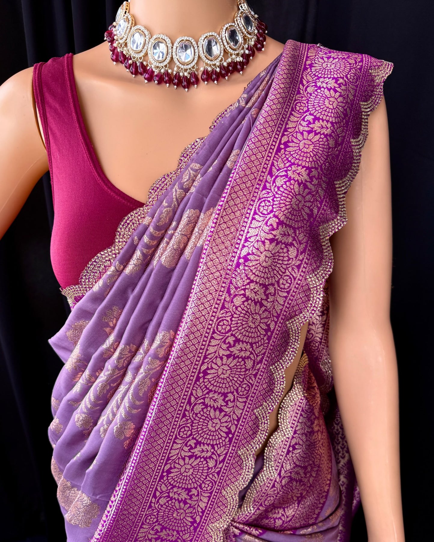 LAVENDER SEMI ART SILK SAREE COMES WITH GOLDEN SILVER ZARI WEAVE BORDER